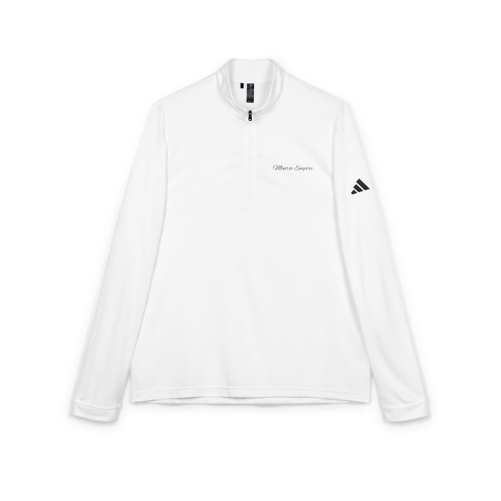 Adidas Embroidered Quarter-Zip Pullover — White Lightweight Performance Top